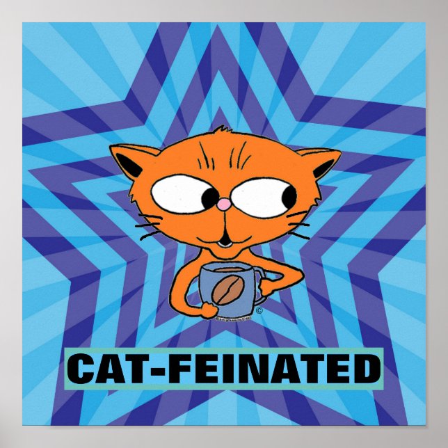 Tecknad kaffekatt rolig katt-fixerad affisch (Framsidan)
