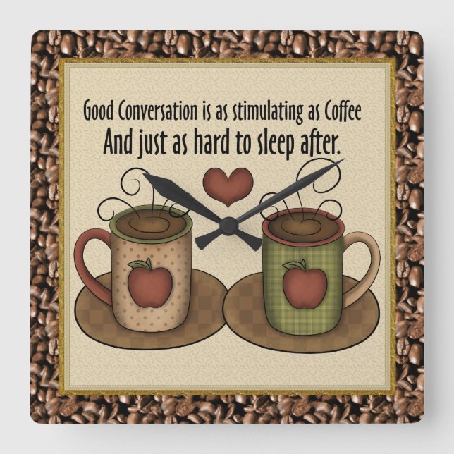 Tecknad-kaffeklocklås Fyrkantig Klocka (Framsida)