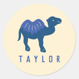 Tecknad kamel blå Bactrian 2 pucklar Personlig Runt Klistermärke