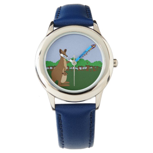 Tecknad Kangaroos som flyger en Kite Armbandsur (Framsida)