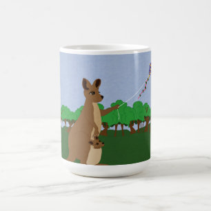 Tecknad Kangaroos som flyger en Kite Kaffemugg