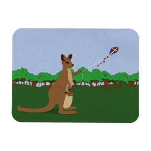 Tecknad Kangaroos som flyger en Kite Magnet