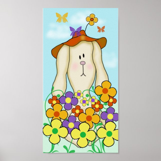 Tecknad kanin med blommor poster (Framsidan)