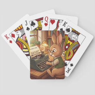 Tecknad kanin som skriver på en retro skrivmaskin casinokort