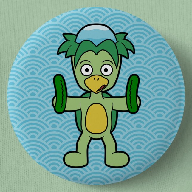 Tecknad Kappa Yokai-Japansk Folklore Knapp (Cartoon Kappa Yokai Can Badge- Detail View)