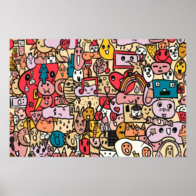 Tecknad Karaktär Handritad Kast Mönster Poster (Framsidan)