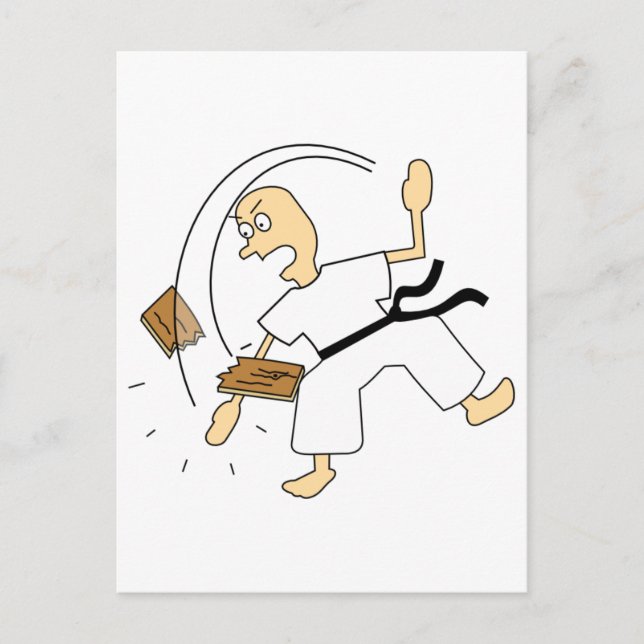 Tecknad Karate Man Chopping Wooden Board with Hand Vykort (Framsida)