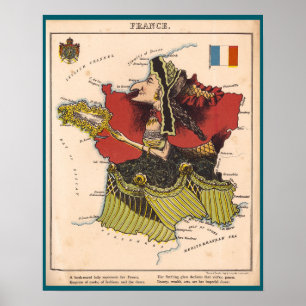 Tecknad Karta av Frankrike (1868) Poster
