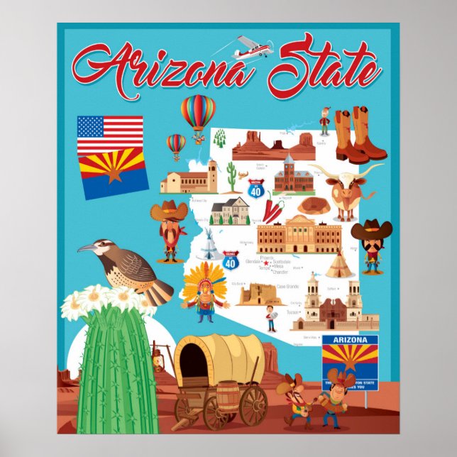 Tecknad Karta i Arizona Poster (Framsidan)