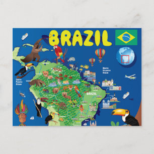Tecknad Karta i Brasilien Vykort