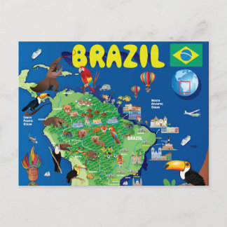 Tecknad Karta i Brasilien Vykort