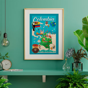 Tecknad Karta i Colombia Poster
