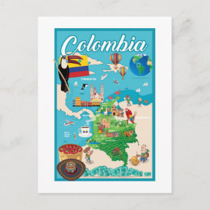 Tecknad Karta i Colombia Vykort