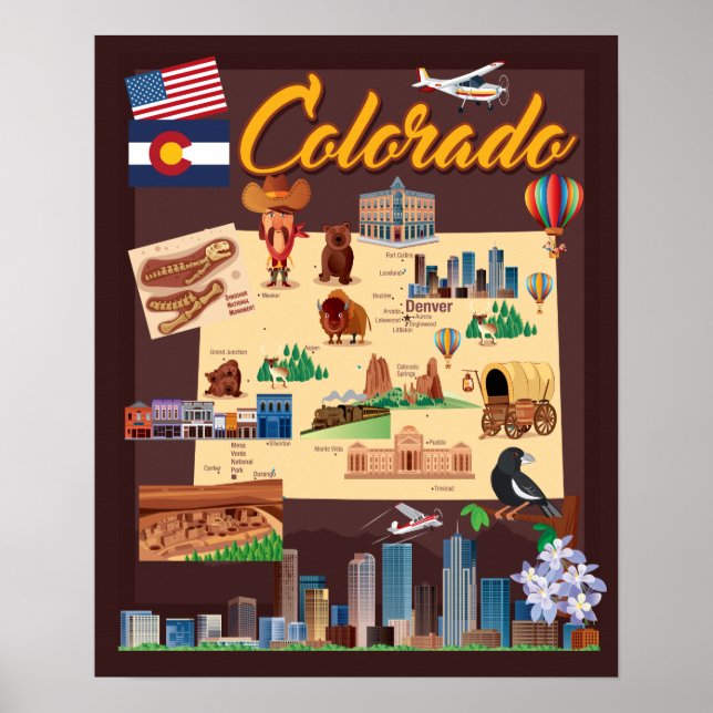 Tecknad Karta i Colorado Poster (Framsidan)