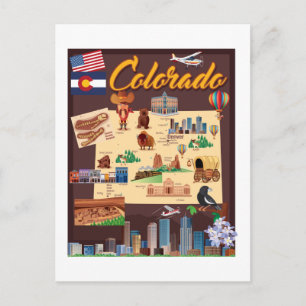 Tecknad Karta i Colorado Vykort