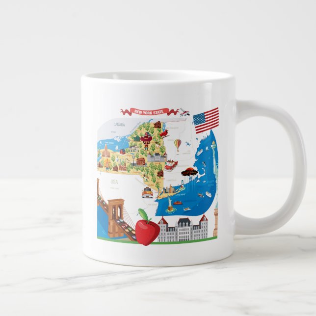 Tecknad Karta i delstaten New York Jumbo Mugg (Höger)