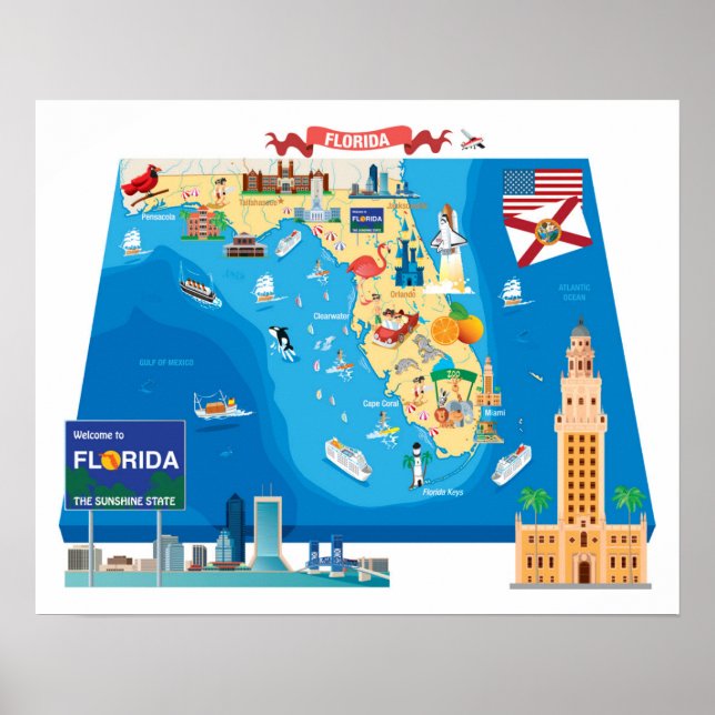 Tecknad Karta i Florida Poster (Framsidan)