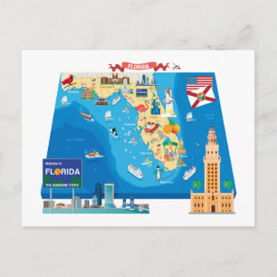 Tecknad Karta i Florida Vykort