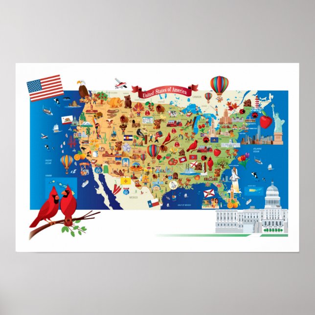 TECKNAD KARTA i USA Poster (Framsidan)