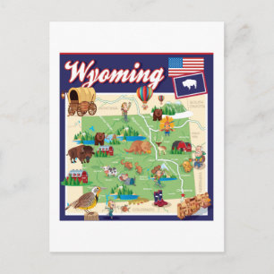 Tecknad Karta i Wyoming Vykort