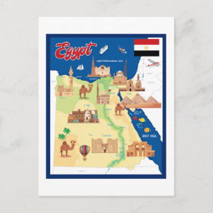 Tecknad karta över Egypten Vykort