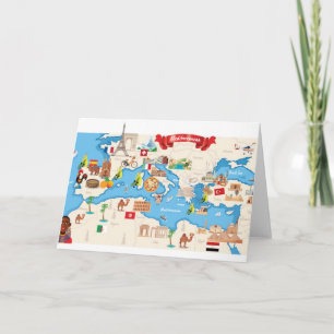 Tecknad Karta vid Medelhavet Kort