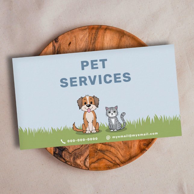 Tecknad Kat & Hund - Pet-tjänster Visitkort (Cartoon Cat & Dog - Pet Services Business Card)
