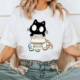 Tecknad Katt antidepressivt T- Shirt, katt överdel T Shirt