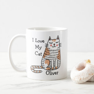 Tecknad katt i doodlekonststil Anpassningsbart nam Kaffemugg