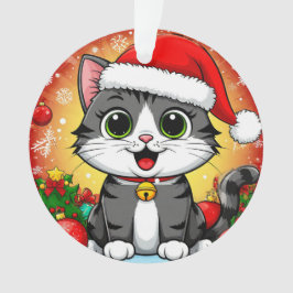 Tecknad katt i tomteluva med juldekoration