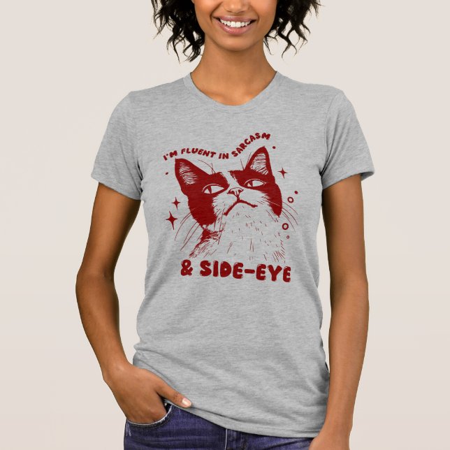 Tecknad katt "Jag är flytande i sarkasm och sidobl T Shirt (Framsida)