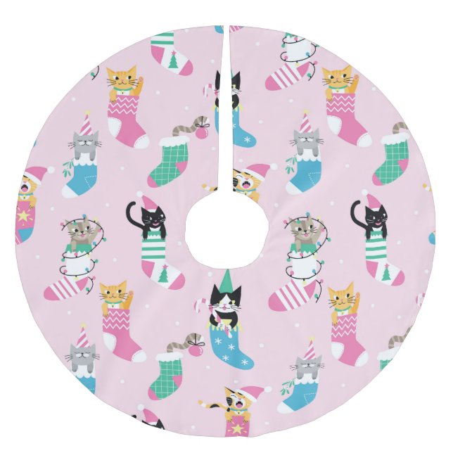 Tecknad Katt jul Sömlös Mönster Julgransmatta Borstad Polyester (Framsidan)