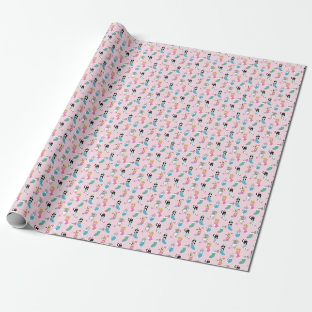 Tecknad Katt jul Sömlös Mönster Presentpapper (Utrullad)