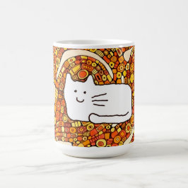 Tecknad katt klotter linjeteckning kaffemugg