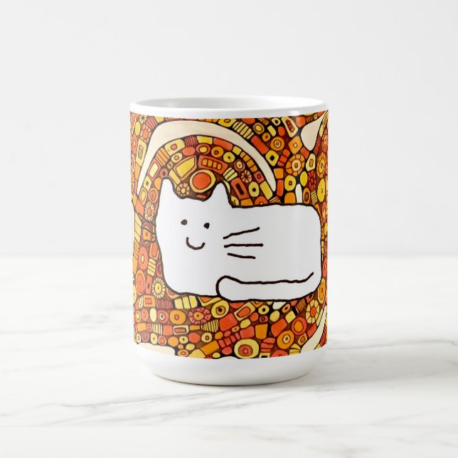 Tecknad katt klotter linjeteckning kaffemugg (Center)
