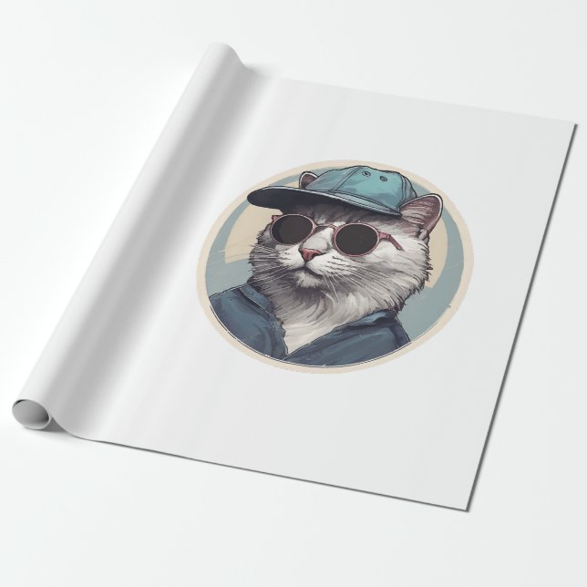 Tecknad katt med solglasögon presentpapper (Utrullad)