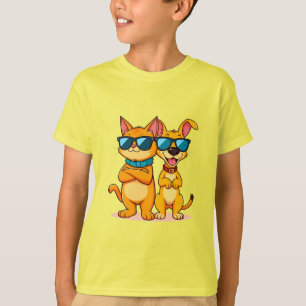 Tecknad katt och hund som bär solglasögon t shirt