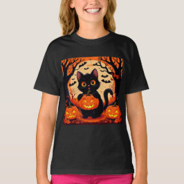 Tecknad katt och pumpor under fullmåne t shirt
