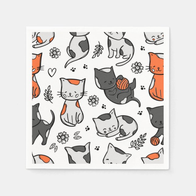 Tecknad kattillustration pappersservett (Framsidan)