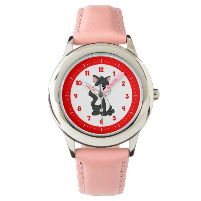 Tecknad kattklocka armbandsur (Framsida)