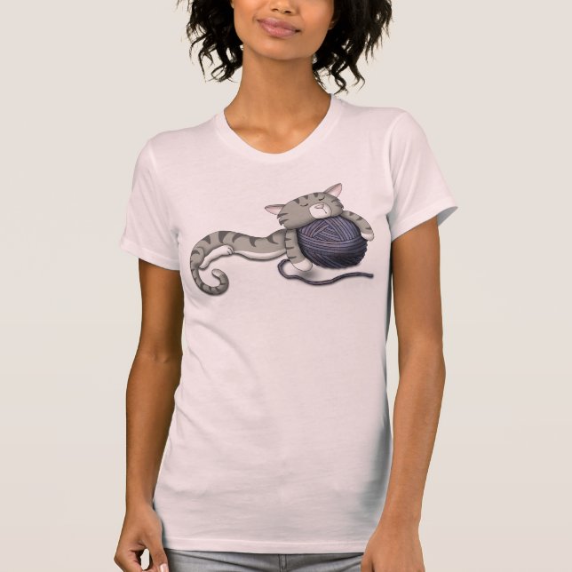 Tecknad Kattunge med boll av garn T Shirt (Framsida)