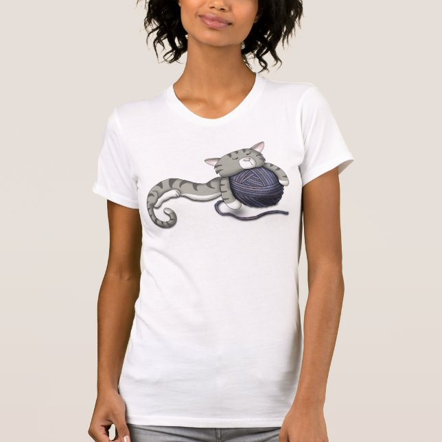 Tecknad Kattunge med boll av garn T Shirt (Framsida)