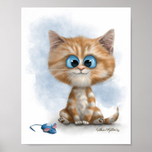 Tecknad kattunge med mus i ingefära poster