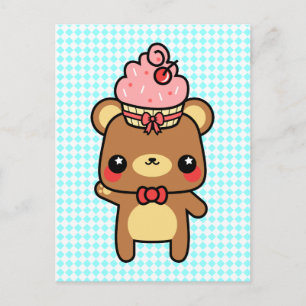 Tecknad Kawaii Bear Cupkaka Postcard Vykort