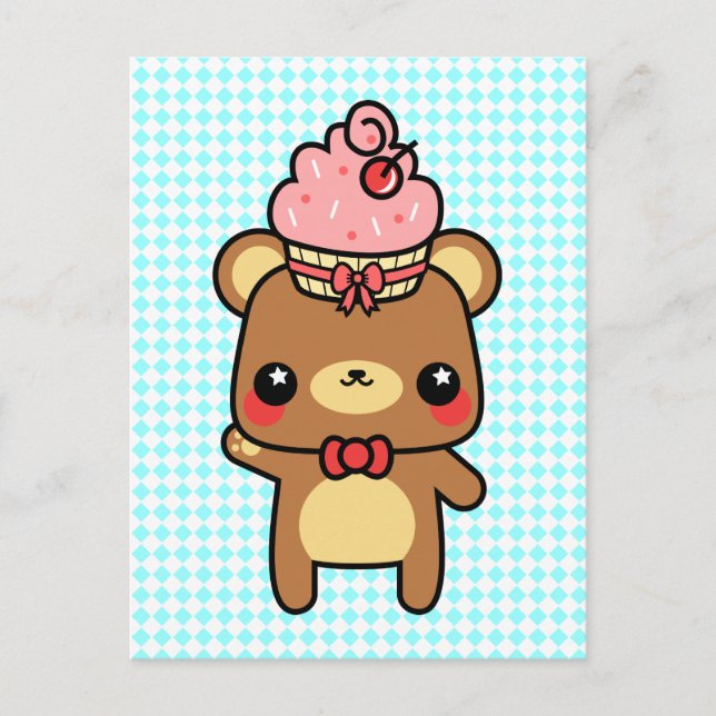 Tecknad Kawaii Bear Cupkaka Postcard Vykort (Framsida)