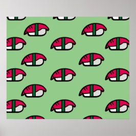 Tecknad Kawaii Sushi, fisken Ris och Sjögräs Poste Poster