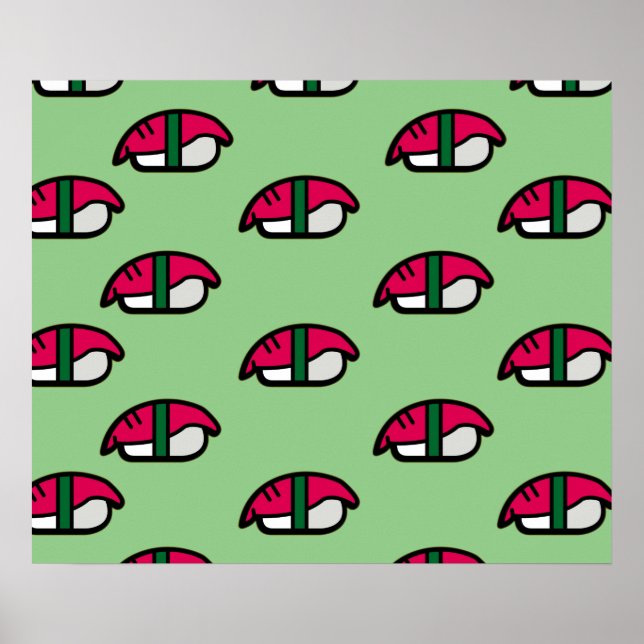 Tecknad Kawaii Sushi, fisken Ris och Sjögräs Poste Poster (Framsidan)