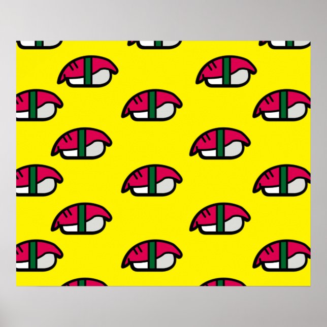 Tecknad Kawaii Sushi, fisken Ris och Sjögräs Poste Poster (Framsidan)