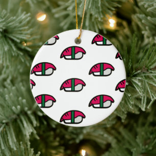 Tecknad Kawaii Sushi, Ris och Sjögräs Julgransprydnad Keramik