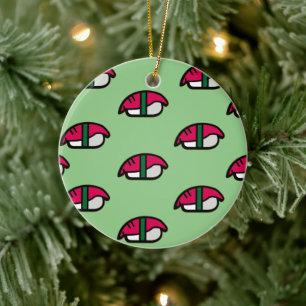 Tecknad Kawaii Sushi, Ris och Sjögräs keramik  Julgransprydnad Keramik